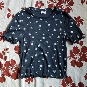 Cotton:On shrunken pointelle tee in navy floral
